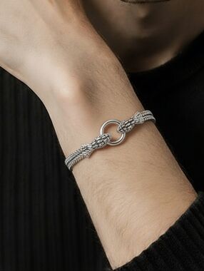 Double Snake Head Bracelet Unisex Stainless Steel Franco Foxtail Carabiner Edgy